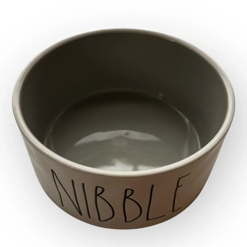 Rae Dunn Nibble White with Black Writing Durable Ceramic Pet Food Water Bowl